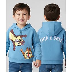 Babyhug Disney Terry Knit Full Raglan Sleeves Hooded Sweatshirt With Chip N Dale Graphics - Light Blue