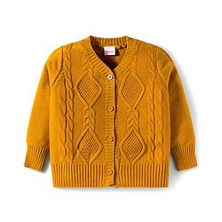 Babyhug Knit Full Sleeves Front Open Sweater with Cable Knit Design - Yellow