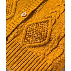 Babyhug Knit Full Sleeves Front Open Sweater with Cable Knit Design - Yellow