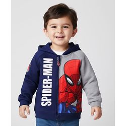 Babyhug Marvel Terry Knit Full Raglan Sleeves Hooded Sweatjacket With Spider Man Graphics - Multi Colour