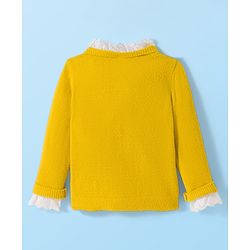 Babyhug Knit Full Sleeves Soft Fuzzy Yarn Front Open Sweater with Floral Embroidery & Schiffli Detailing - Yellow
