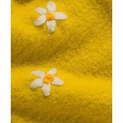 Babyhug Knit Full Sleeves Soft Fuzzy Yarn Front Open Sweater with Floral Embroidery & Schiffli Detailing - Yellow