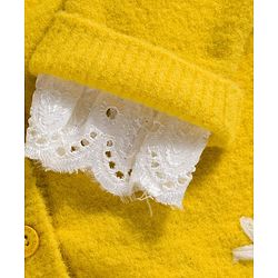 Babyhug Knit Full Sleeves Soft Fuzzy Yarn Front Open Sweater with Floral Embroidery & Schiffli Detailing - Yellow