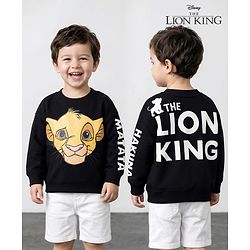 Babyhug Disney Terry Knit Oversize Drop Shoulder Full Sleeves Sweatshirt with Front and Back Lion King Graphics -Black