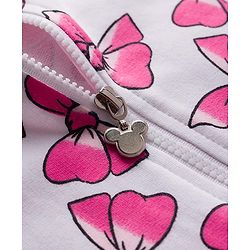 Babyhug Disney Drop Shoulder Oversized Full Sleeves Hooded Sweatjacket With Bow Applique & Minnie Mouse Print - Pink