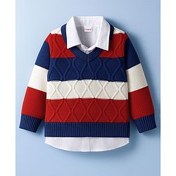 Babyhug Knit Full Sleeves Pullover Sweater With Cable Knit Design - Multicolour