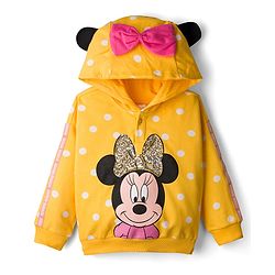 Babyhug Disney Terry Knit Full Sleeves Hooded Sweatshirt With Minnie Mouse Graphics & Bow Applique - Yellow