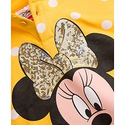 Babyhug Disney Terry Knit Full Sleeves Hooded Sweatshirt With Minnie Mouse Graphics & Bow Applique - Yellow