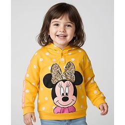 Babyhug Disney Terry Knit Full Sleeves Hooded Sweatshirt With Minnie Mouse Graphics & Bow Applique - Yellow