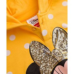 Babyhug Disney Terry Knit Full Sleeves Hooded Sweatshirt With Minnie Mouse Graphics & Bow Applique - Yellow