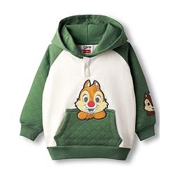 Babyhug Disney Terry Knit Full Raglan Sleeves Hooded Sweatshirt with Chip n Dale Patch Detailing & Kangaroo Pocket - Green & White