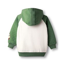 Babyhug Disney Terry Knit Full Raglan Sleeves Hooded Sweatshirt with Chip n Dale Patch Detailing & Kangaroo Pocket - Green & White