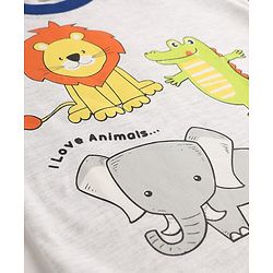 Babyhug Cotton Knit Full Raglan Sleeves Night Suit With Animal Print - Blue