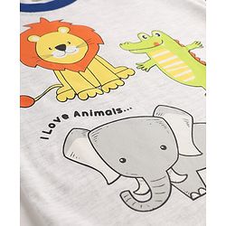 Babyhug Cotton Knit Full Raglan Sleeves Night Suit With Animal Print - Blue