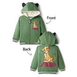 Babyhug Disney Terry Knit  Full Sleeves Hooded Sweatjacket with Lion King Graphics & 3D Ear Applique - Green