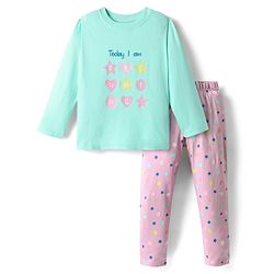 Babyhug Cotton Knit Full Sleeves Night Suit With Star Print - Light Blue & Lilac