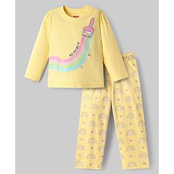 Babyhug Cotton Knit Full Sleeves Night Suit with Rainbow Print - Yellow