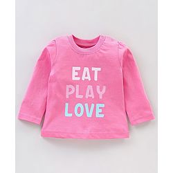 Babyhug Cotton Knit Full Sleeves Night Suit With Text Print - Pink