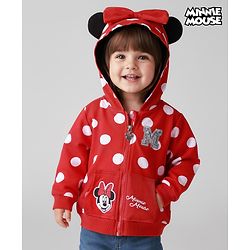 Babyhug Disney Terry Knit Full Sleeves Hooded Sweatjacket With Minnie Mouse Graphics & Bow Applique - Red