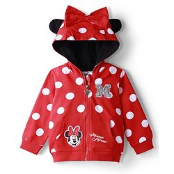 Babyhug Disney Terry Knit Full Sleeves Hooded Sweatjacket With Minnie Mouse Graphics & Bow Applique - Red