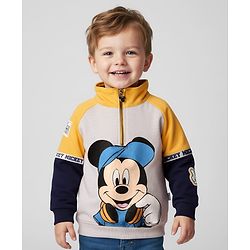 Babyhug Disney Terry Knit Full Sleeves Sweatshirt With Mickey Mouse Graphics - Multicolor