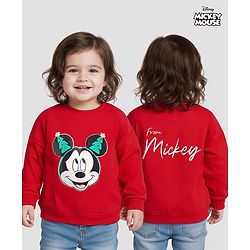 Babyhug Disney Terry Knit  Drop Shoulder Full Sleeves Sweashirt with Mickey Mouse Graphics - Red
