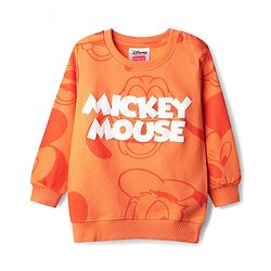 Babyhug Disney 100% Cotton Knit Full Sleeves Sweatshirt & Jogger Set With Mickey Mouse Print - Orange