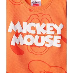 Babyhug Disney 100% Cotton Knit Full Sleeves Sweatshirt & Jogger Set With Mickey Mouse Print - Orange