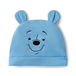 Babyhug Disney Interlock Knit Half Sleeves Onesie Leggings & Cap with Winnie the Pooh Graphic - Light Blue