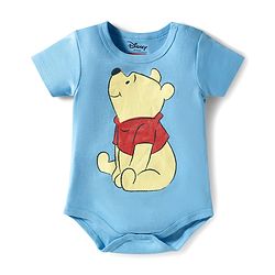 Babyhug Disney Interlock Knit Half Sleeves Onesie Leggings & Cap with Winnie the Pooh Graphic - Light Blue