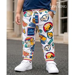 Babyhug Disney Terry Knit Full Length Lounge Pant With Lion King Print - White