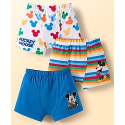 Babyhug Disney Single Jersey Knit Trunks with Mickey Mouse Graphics Pack of 3 - White & Blue