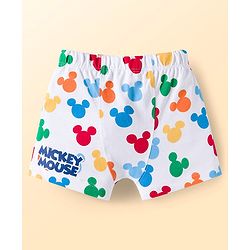 Babyhug Disney Single Jersey Knit Trunks with Mickey Mouse Graphics Pack of 3 - White & Blue