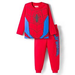 Babyhug Marvel Single Jersey Knit Full Sleeves Night Suit with Spider-Man Graphic - Red