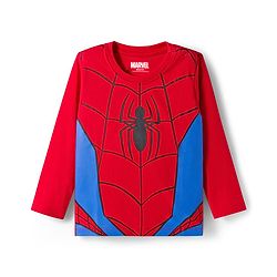 Babyhug Marvel Single Jersey Knit Full Sleeves Night Suit with Spider-Man Graphic - Red