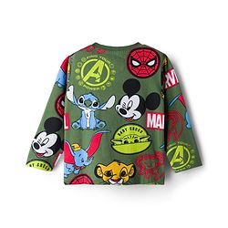 Babyhug Disney Single Jersey Knit Full Sleeves Co-ord Night Suit With Disney Character Print - Olive Green