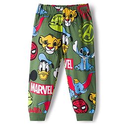 Babyhug Disney Single Jersey Knit Full Sleeves Co-ord Night Suit With Disney Character Print - Olive Green