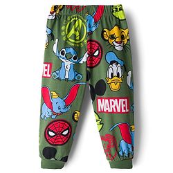 Babyhug Disney Single Jersey Knit Full Sleeves Co-ord Night Suit With Disney Character Print - Olive Green