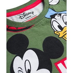 Babyhug Disney Single Jersey Knit Full Sleeves Co-ord Night Suit With Disney Character Print - Olive Green