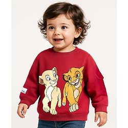 Babyhug Disney Terry Knit Full Sleeves Pullover Sweatshirt with Lion King Graphics - Maroon