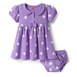 Babyhug Single Jersey Knit Half Sleeves Frock With Bloomers With Floral Print - Lavender