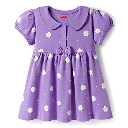 Babyhug Single Jersey Knit Half Sleeves Frock With Bloomers With Floral Print - Lavender