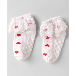 Cute Walk by Babyhug Knit Anti Bacterial Ankle Length Anti Skid Frill Socks Pack of 3 - White & Red