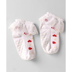 Cute Walk by Babyhug Knit Anti Bacterial Ankle Length Anti Skid Frill Socks Pack of 3 - White & Red