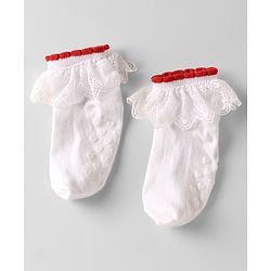 Cute Walk by Babyhug Knit Anti Bacterial Ankle Length Anti Skid Frill Socks Pack of 3 - White & Red