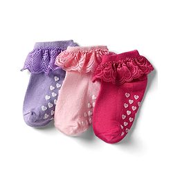 Cute Walk By Babyhug Cotton Knit Anti Bacterial Ankle Length Socks With Lace Detailing & Heart Design Pack Of 3 - Multi Colour