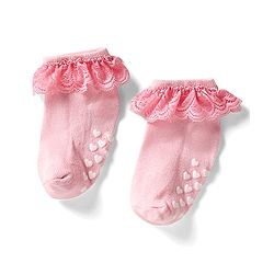 Cute Walk By Babyhug Cotton Knit Anti Bacterial Ankle Length Socks With Lace Detailing & Heart Design Pack Of 3 - Multi Colour