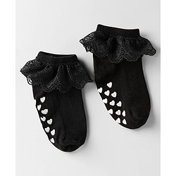 Cute Walk by Babyhug Knit Anti-Bacterial Ankle Length Socks with Frill Design Pack of 3 - Black Red & Pink