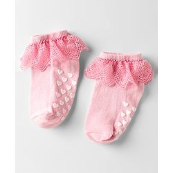 Cute Walk by Babyhug Knit Anti-Bacterial Ankle Length Socks with Frill Design Pack of 3 - Black Red & Pink