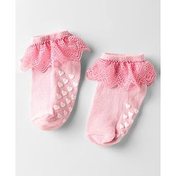 Cute Walk by Babyhug Knit Anti-Bacterial Ankle Length Socks with Frill Design Pack of 3 - Black Red & Pink